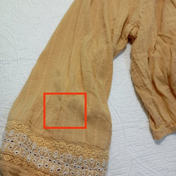 American Eagle Blouse Y2K Embroidered Boho Bohemia S Cotton Blend Mustard Womens - Picture 7 of 11